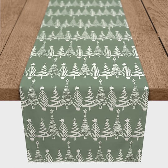 72'' Sage Christmas Tree Pattern Cotton Twill Runner